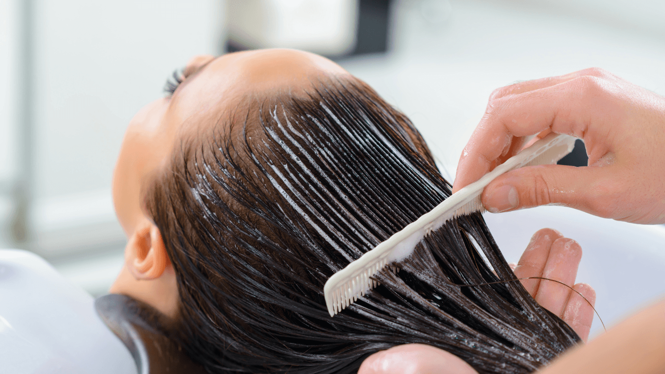 Hair treatment being applied at the backwash station at The Vintage Avenue salon in Biggleswade for deep conditioning and repair