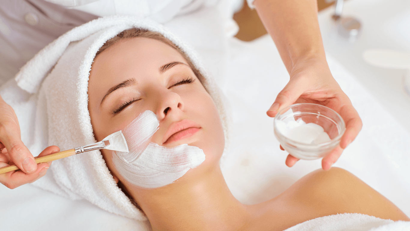 Client receiving a luxury facial mask at The Vintage Avenue salon in Biggleswade, with skincare applied by a professional therapist