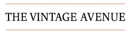 The Vintage Avenue logo in high resolution, featuring uppercase serif text centred between two fine beige lines on a soft blush background, designed in a clean rectangular format for optimal website display